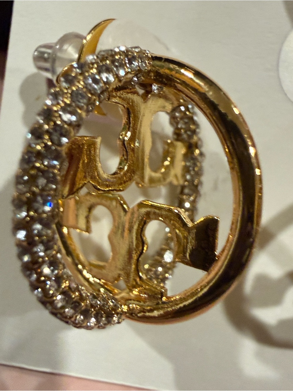 Tory Burch | Gold Plated Logo & Crystal Drop Earrings| Sm/Med - Picture 4 of 4
